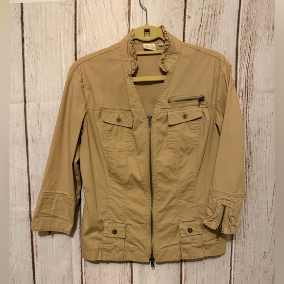Y2 Blu Jackets & Blazers - Y2 Blu Lightweight Khaki Ruffle Collar Utility Jacket Size Medium